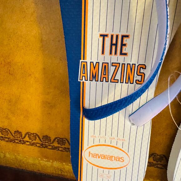 MLB New York Mets Havaianas Mens Flip Flop Marine Blue Orange Amazins 11 12 NEW - Picture 4 of 8